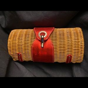 Kate Spade-Straw Clutch, Iridescent Red-Gold closure